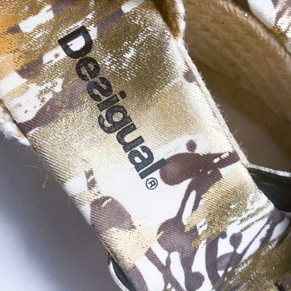 DESIGUAL Gold Paint Splatter Espadrille Wedges Sz 40 - Picture 5 of 9